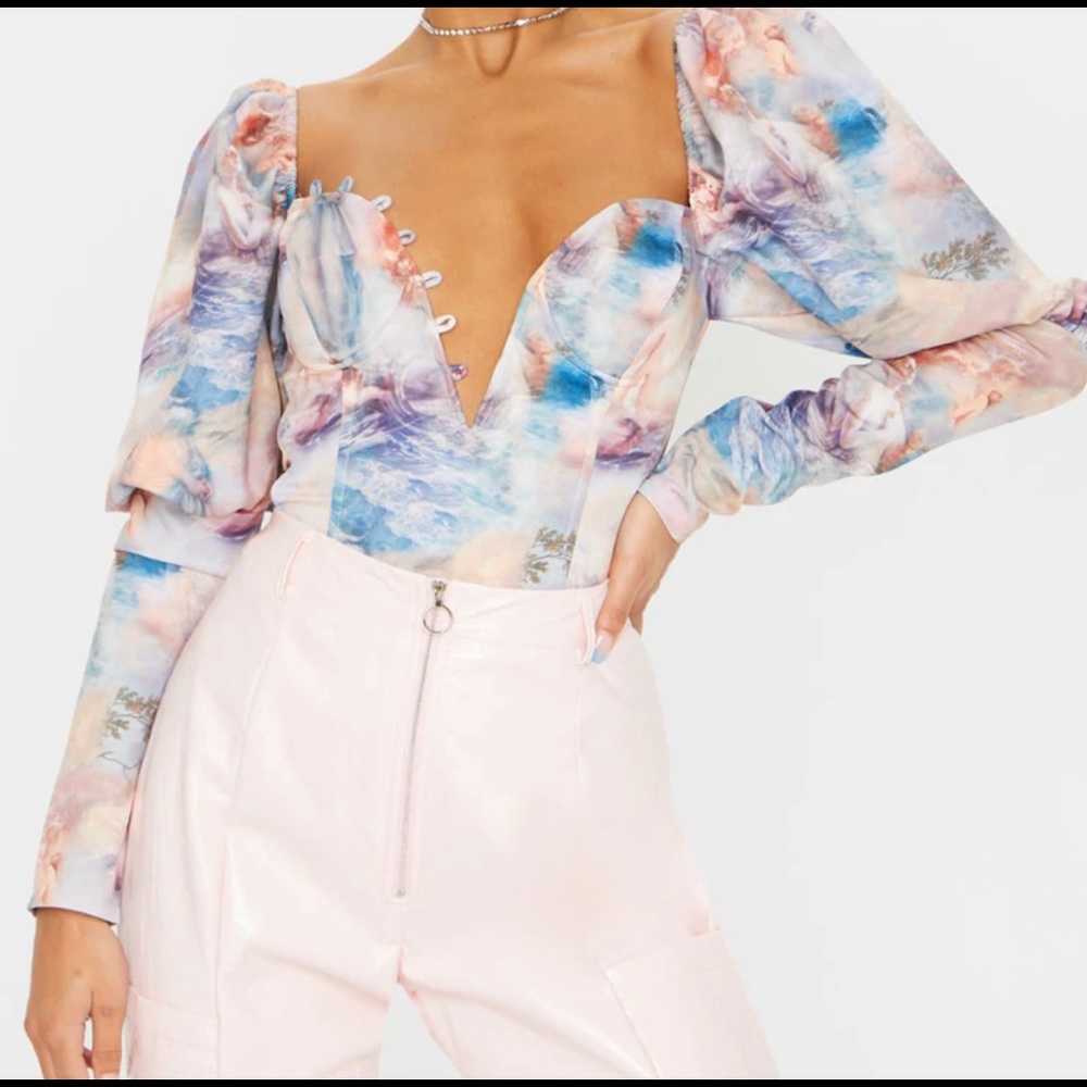 Light Blue Renaissance Puff Sleeve Loop Crop Top